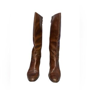 Salvatore Ferragamo Knee High Riding Boots Women 8.5 Brown Leather Ranch Cottage